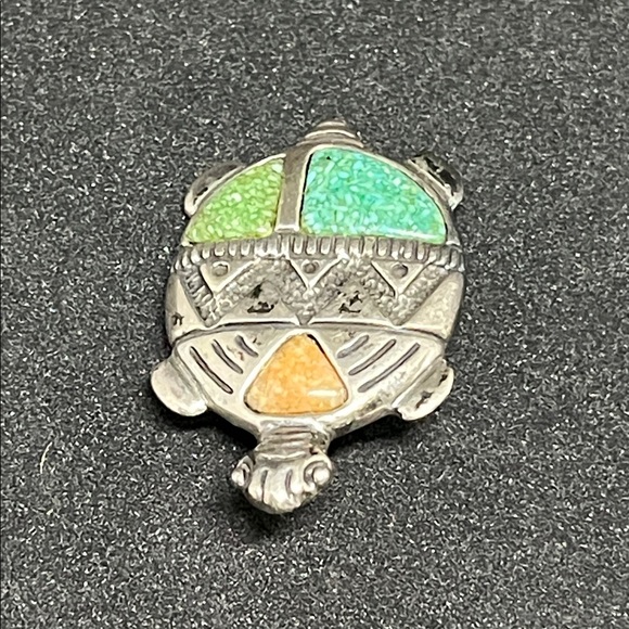 1585 * Carolyn Pollack Relios Sterling Turquoise and Coral Converter Brooch - Picture 2 of 3